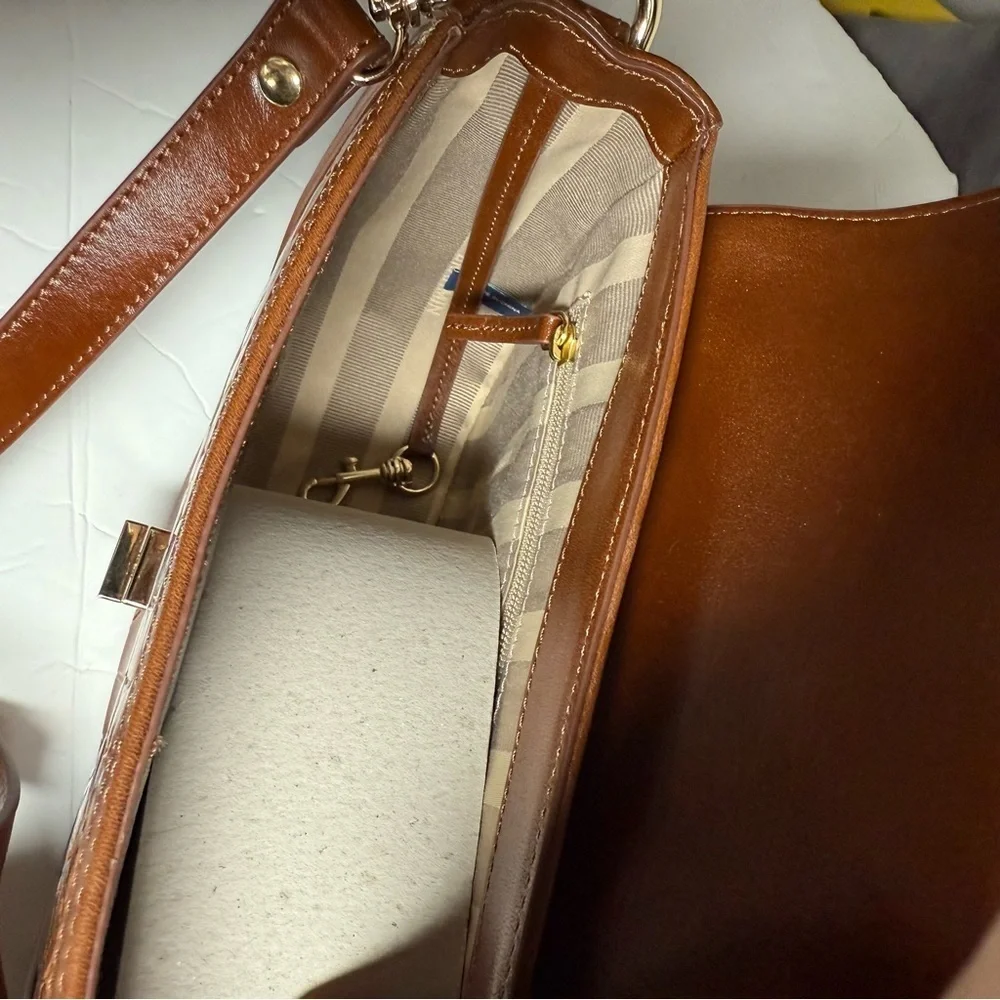 Brahmin Mini Sonny Saddle Bag in Tan Gustavo Brown Crocodile Crossbody